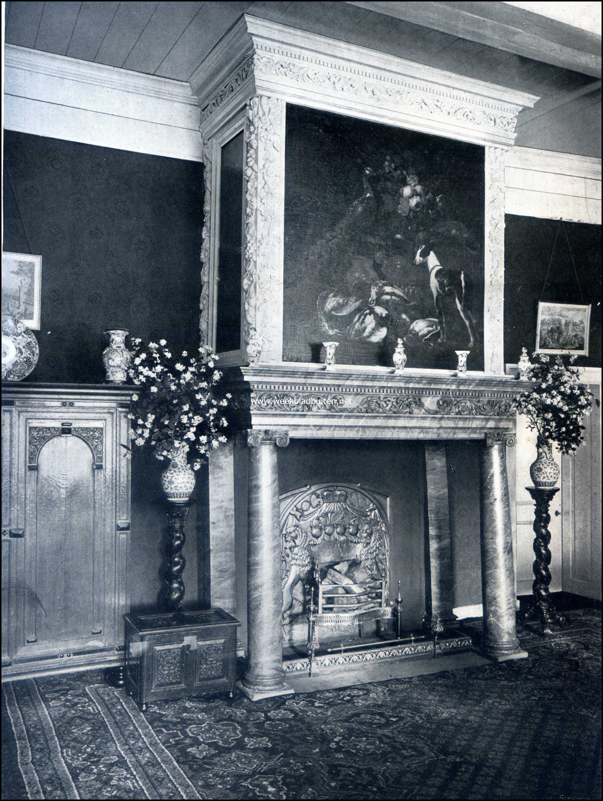 Het Kasteel Zuylestein. Schouw in de Groote Zaal op Zuylestein