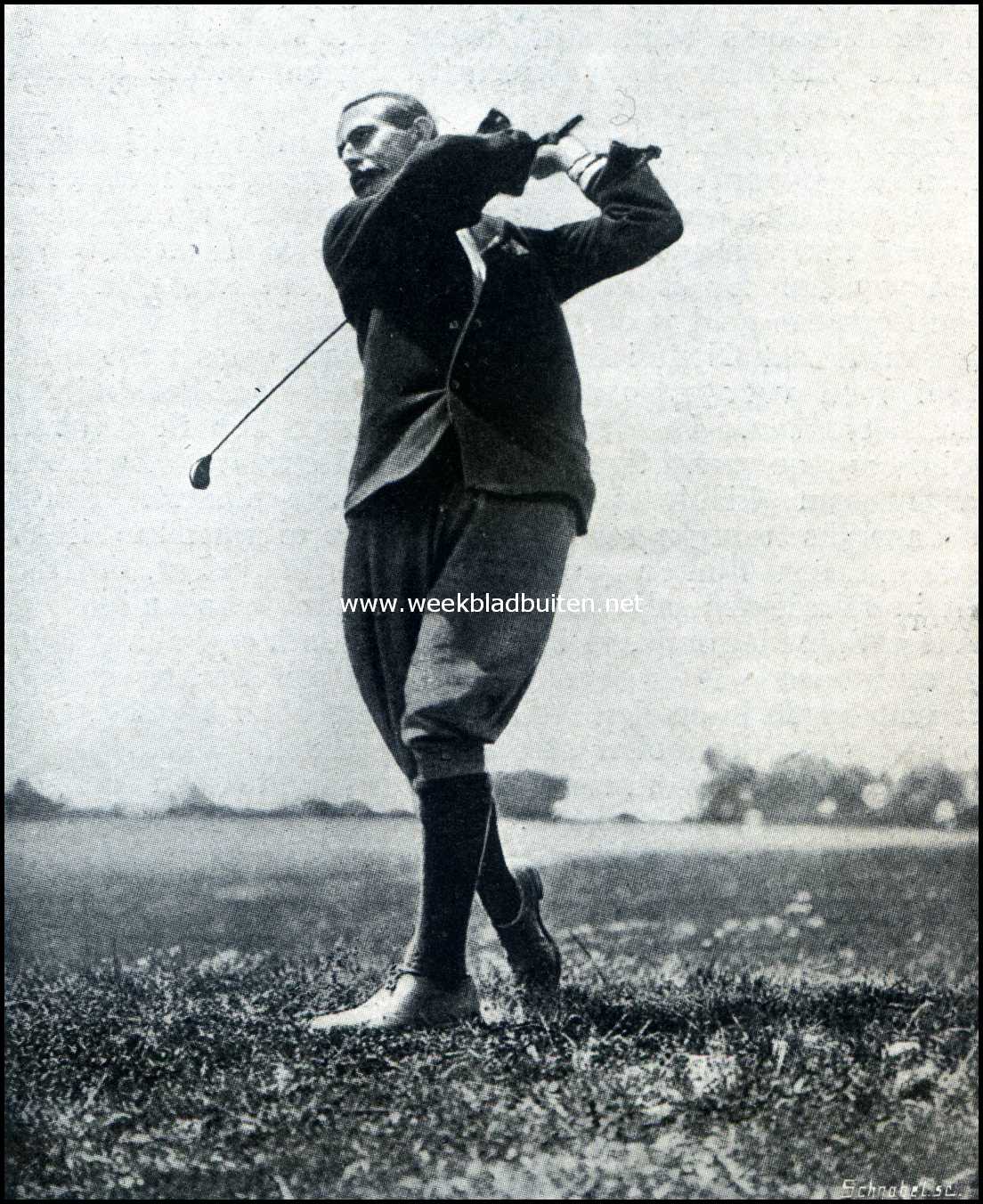Een praatje over golf. Vardon's doorzwaai na het wegslaan van den bal