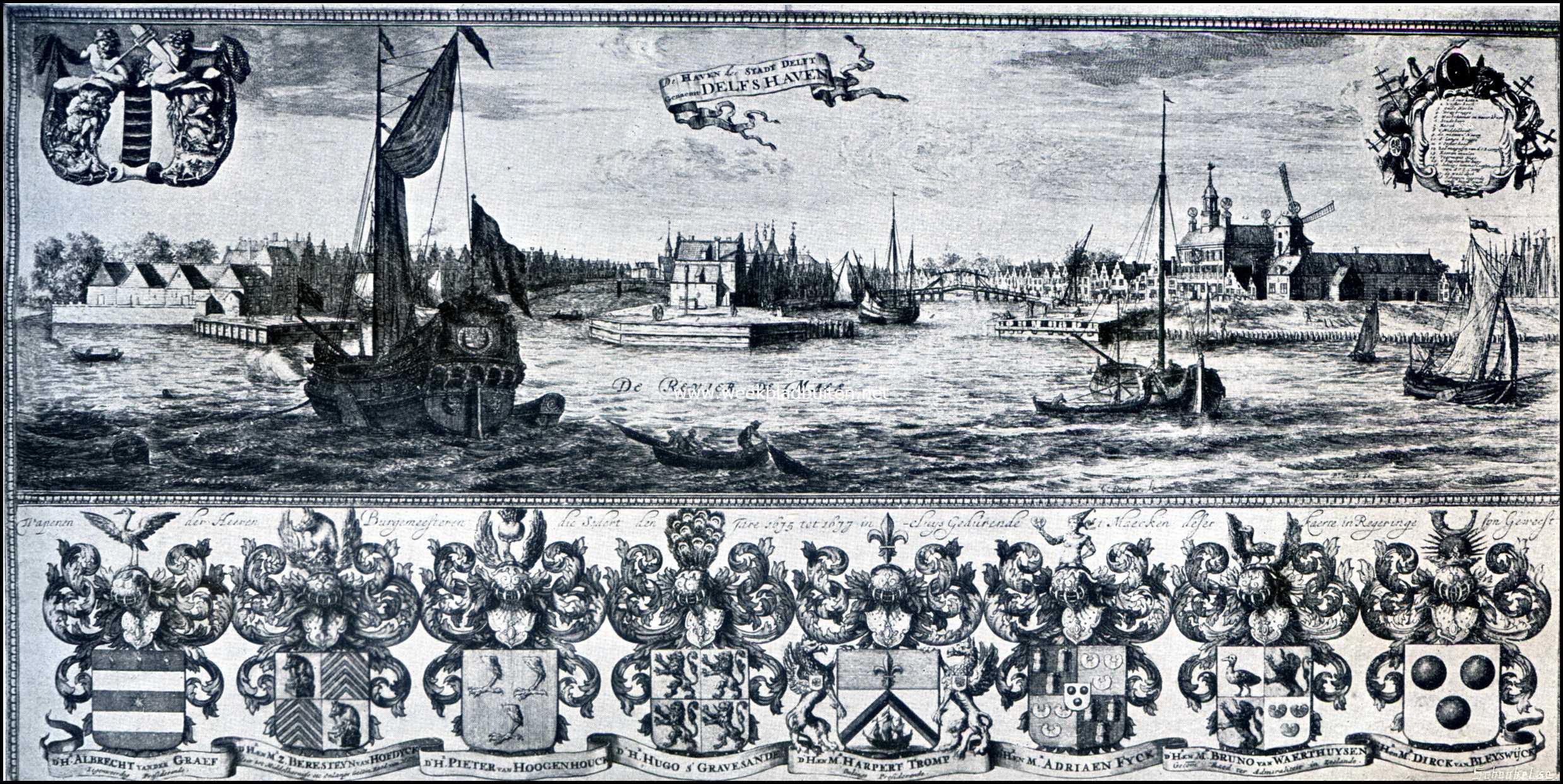 Oud-Delfshaven. De Haven der Stad Delft genaemt: Delfshaven in 1675. (Naar een oude gravure, berustende in het archief te Rotterdam)