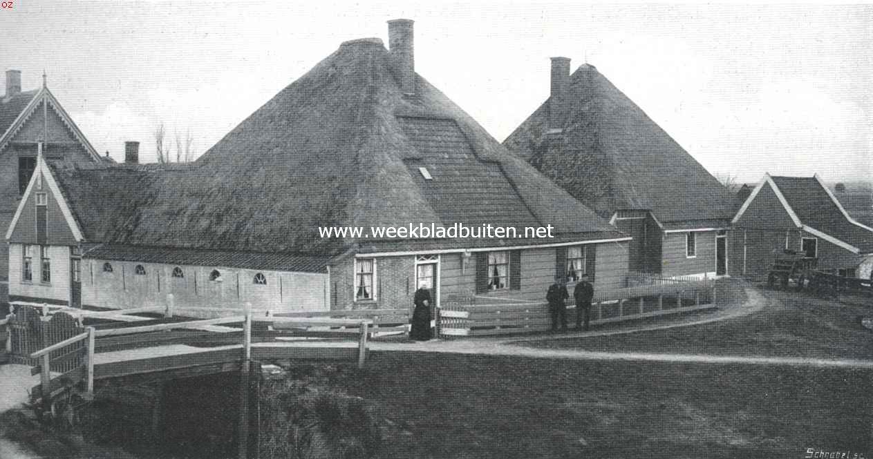 De Westfriesche boerderij. Type van een Westfriesche boerderij met bijgebouwen, het dak aan de gevelzijde uitgedekt