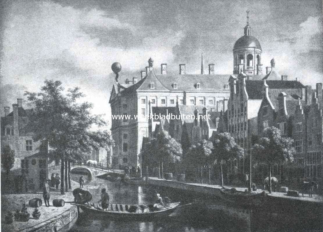 De Nieuwezijds Voorburgwal. De bloemmarkt op de Nieuwezijds Voorburgwal, einde 17e eeuw. Naar een Schilderij van Gerrit  Berckheijde. (Rijks-Museum)