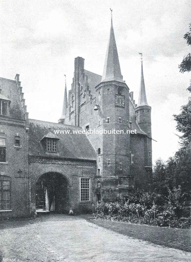 Het kasteel te Gemert. Rechtervleugel met poort. Achterzijde in laat-gothischen, Brabantschen stijl