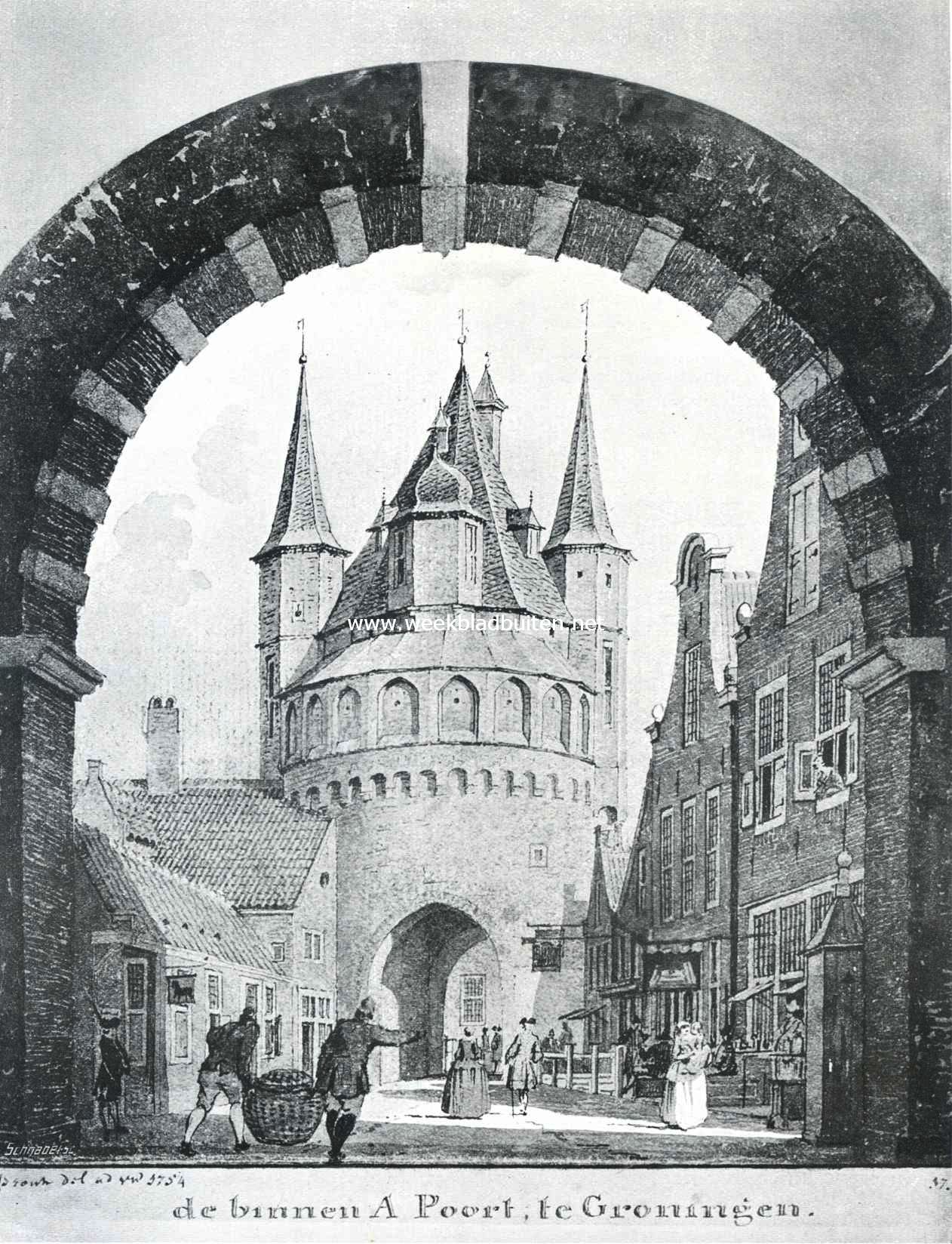 Sloopend herboren-Nederland. Gezicht op de voormalige Binnen A-poort te Groningen, gesloopt in 1828