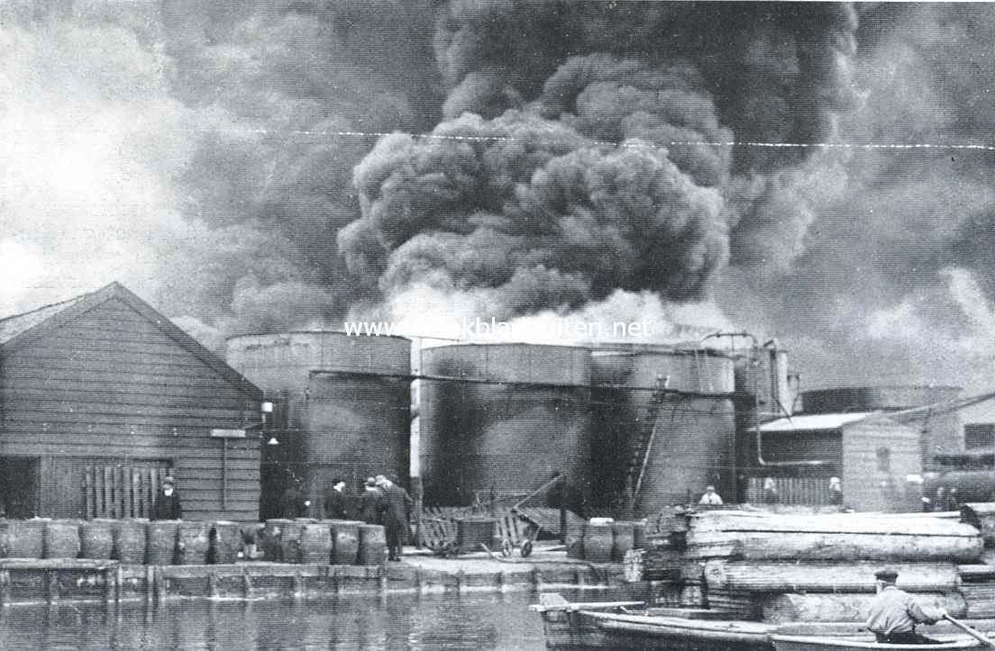 De brand der tanks op het terrein der fabriek van teerproducten van den firma Spalteholz aan de Kostverlorenvaart te Amsterdam