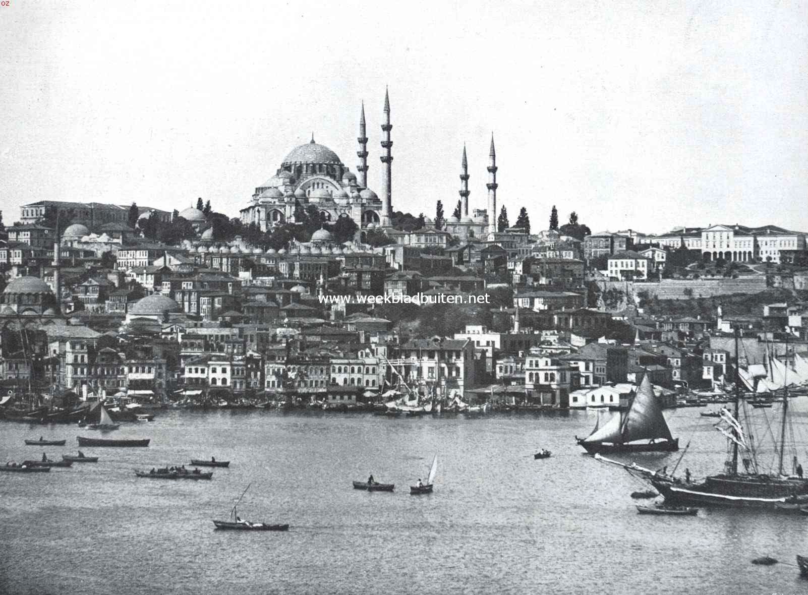 De stad aan den Gouden Hoorn. Gezicht op Konstantinopel en de Gouden Hoorn. In het midden de moskee van Soliman, gebouwd van 1556-1566