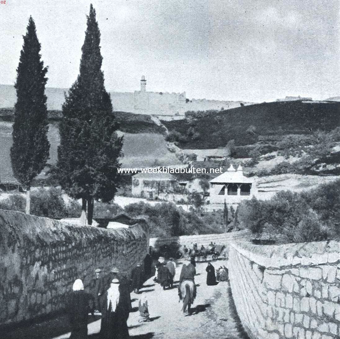 Jeruzalem. De muren van Jeruzalem, gezien van den Olijfberg