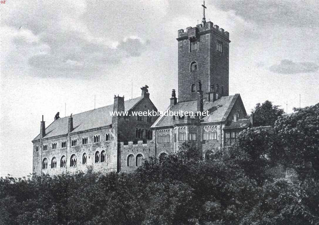 Wittenberg. De Wartburg bij Eisenach, waar Luther zich onder den naam van Jonker George na zijn optreden in de Rijksdag te Worms een tiental maanden schuilhield