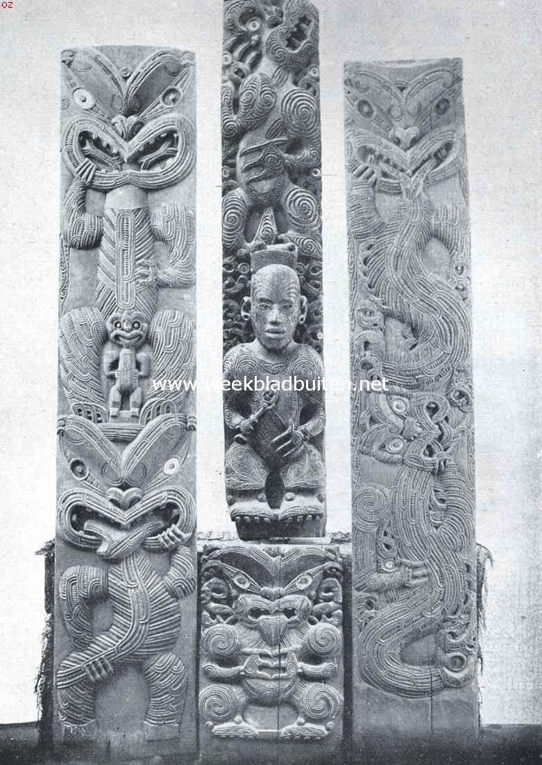 Maori-kunst. Gesneden huiswand-gedeelten