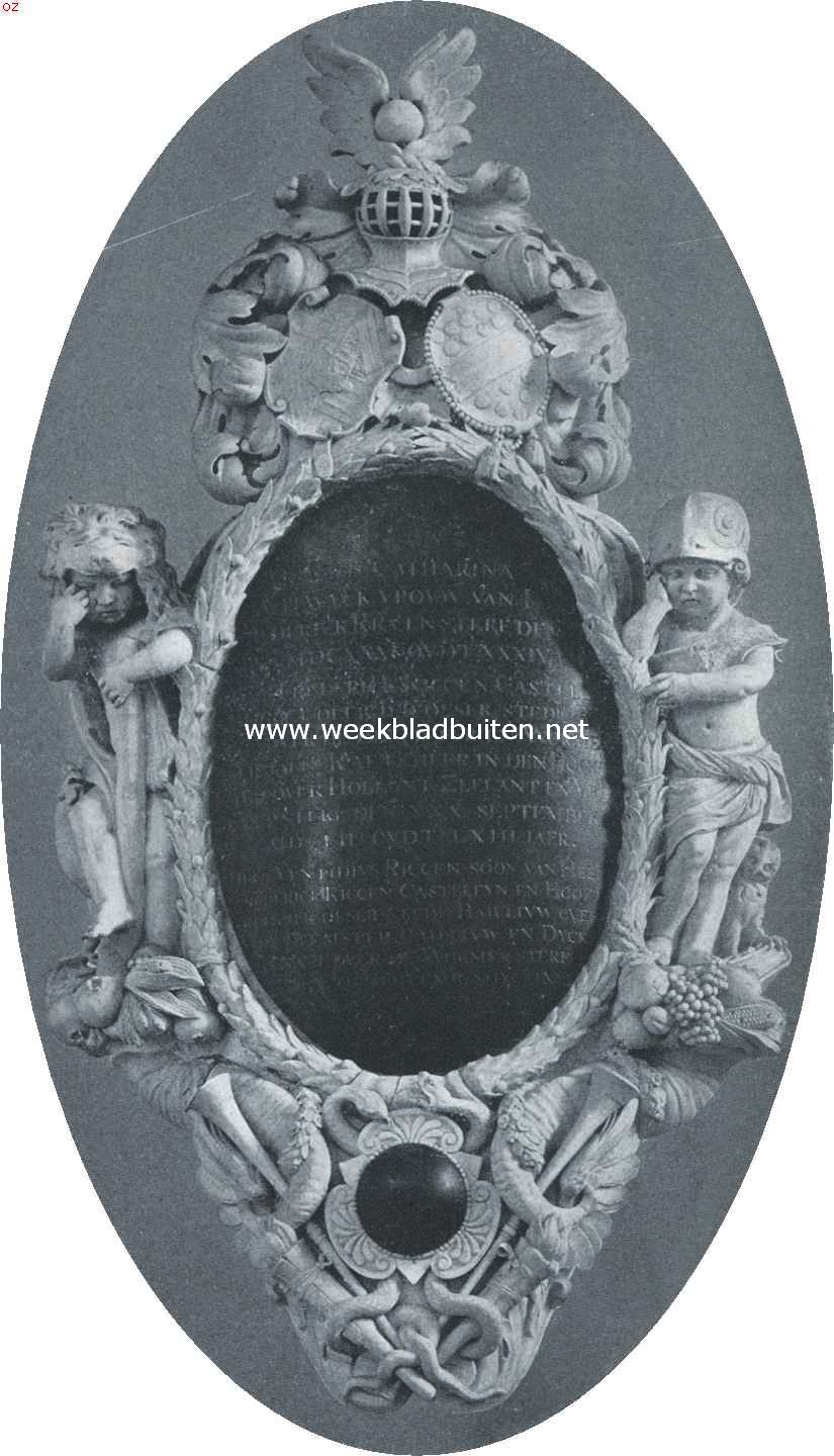 Purmerend. Gedenksteen in de Hervormde Kerk, afkomstig van een der praalgraven in de Oude Kerk, en toegeschreven aan Quellijn