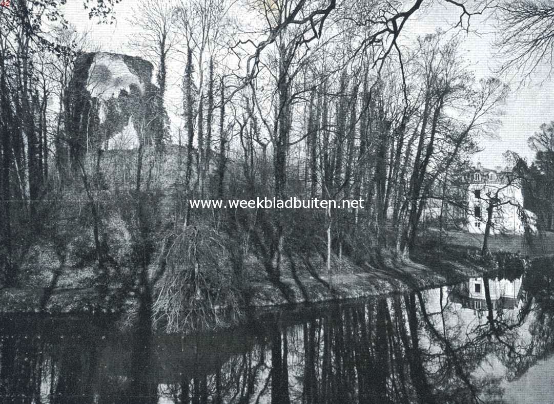 Het aloude slot Steyn. Groote toren van de ru�ne van Steyn. Rechts het nieuwe landhuis