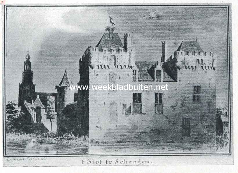 Het slot te Schagen, achterzijde (18e eeuw). Naar de teekening van C. Pronk