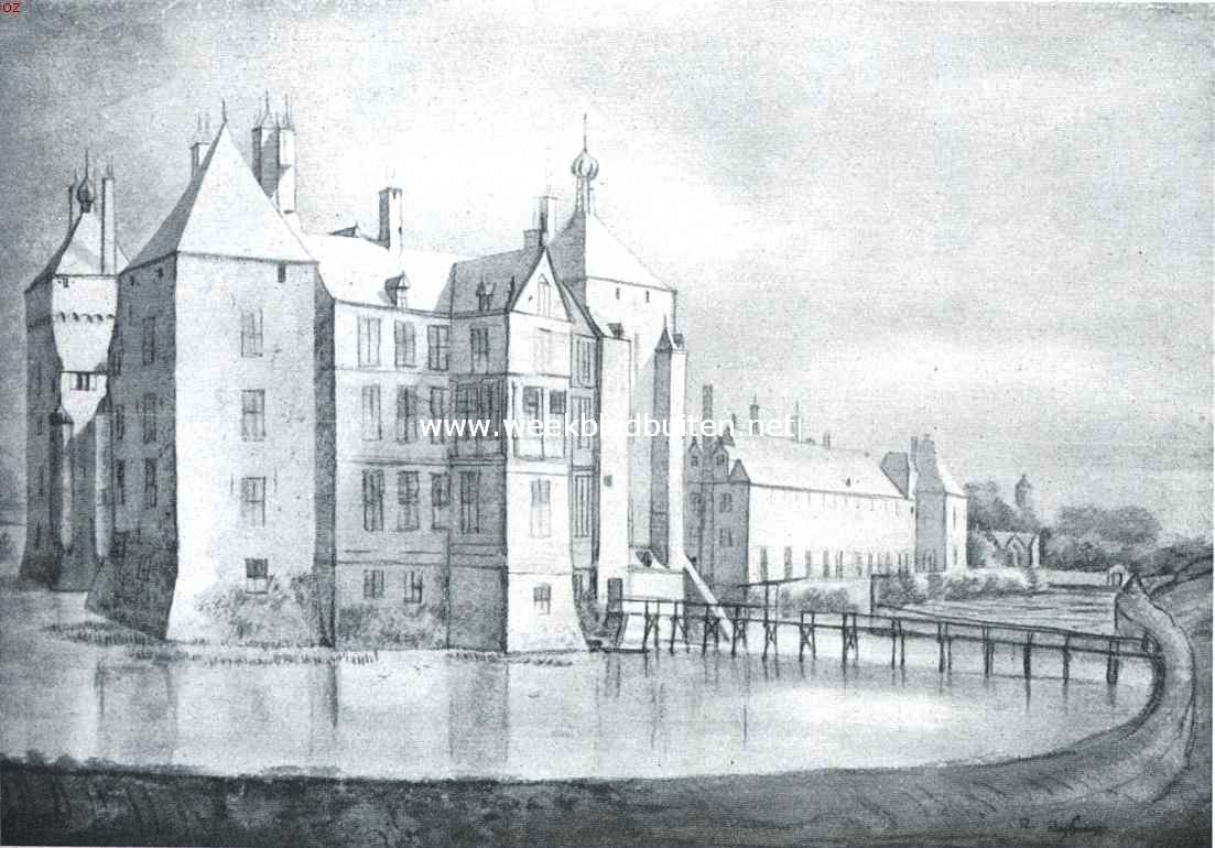 Buren. Het kasteel te Buren (achterzijde)  in welstand. Naar een oude prent