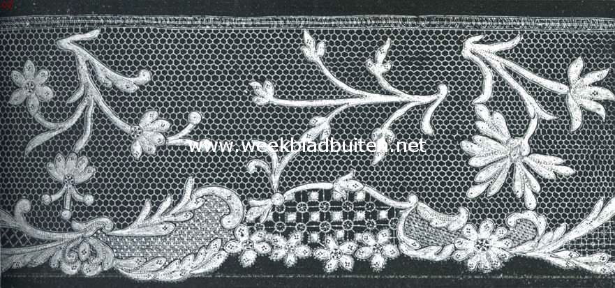 Klos- en naaldkant. Argentan (vermaarde Fransche kloskant. Uit: Beknopte geschiedenis van den klos- en naaldkant