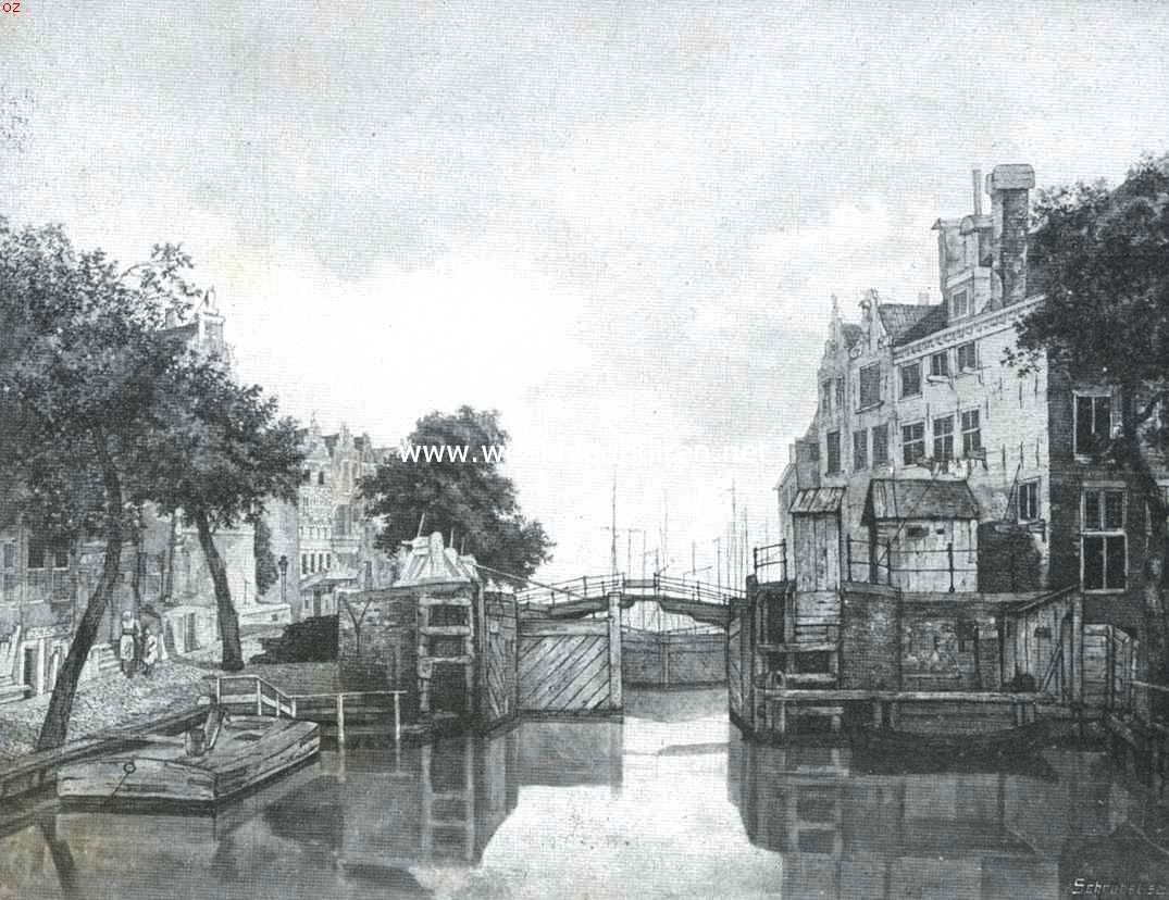 Grachtenschoon. De Martelaarsgracht in 1810. Naar een gekleurde teekening van Brondgeest (Stedelijk archief)