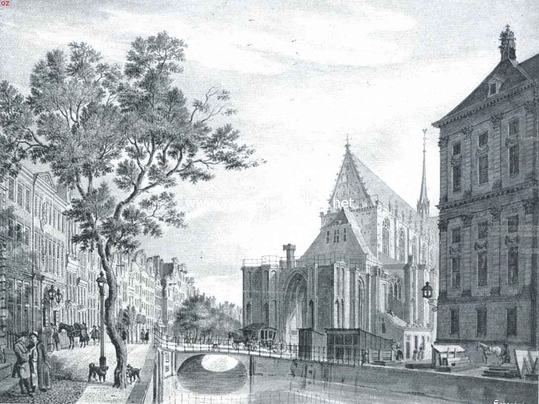 Grachtenschoon. De Nieuwezijds Voorburgwal bij de Nieuwe Kerk omstreeks 1770