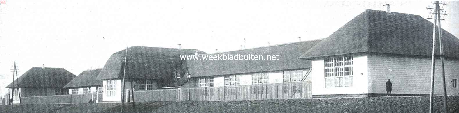 Rieten daken. Hulpschool der gemeente Amsterdam aan den Zeeburgerdijk. Architecten Hulswit en Kok