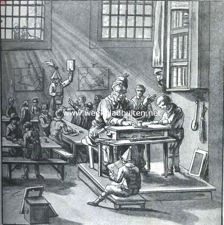 Uit de oude school. Jongensschool einde zeventiende eeuw. Naar een teekening in het schoolmuseum