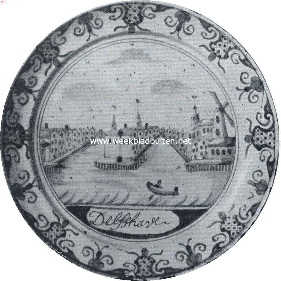 Bordje met voorstelling van de havens van Delfshaven. Rechts de molen 