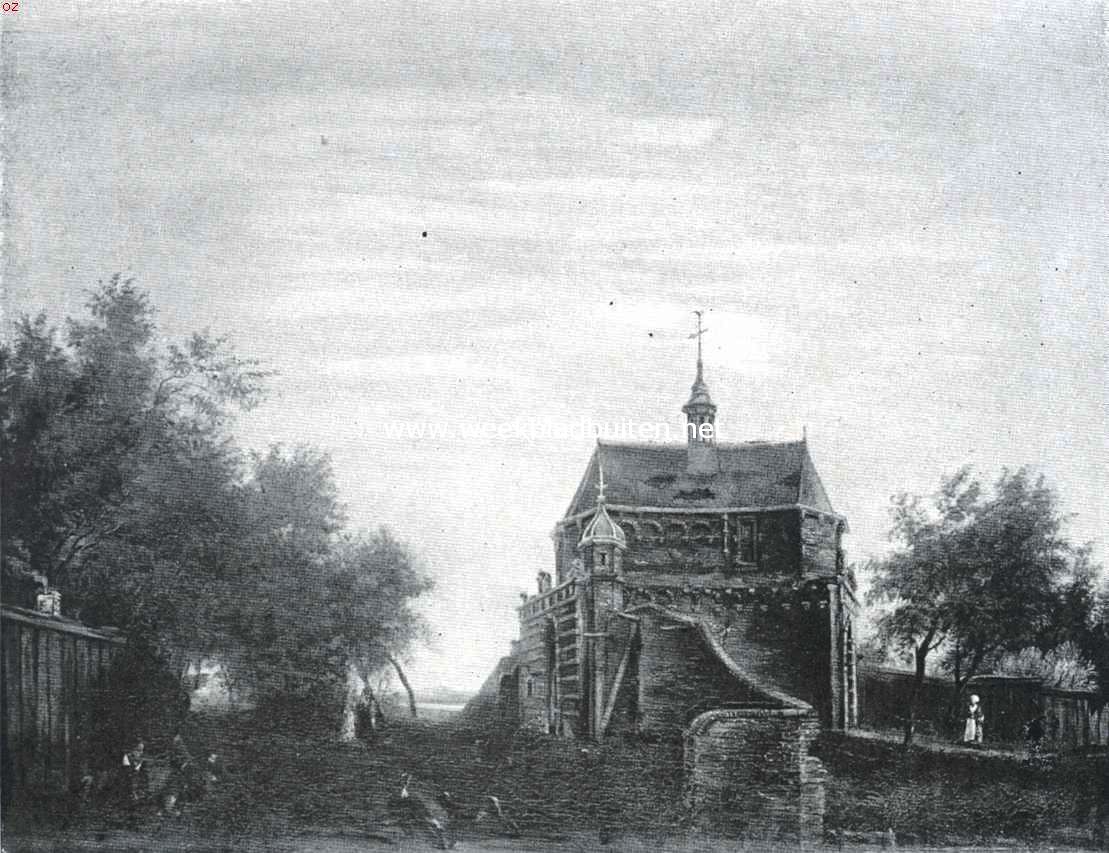Edam's poorten. De Oosterpoort, van terzijde gezien. Naar de schilderij van H. Krumpelman
