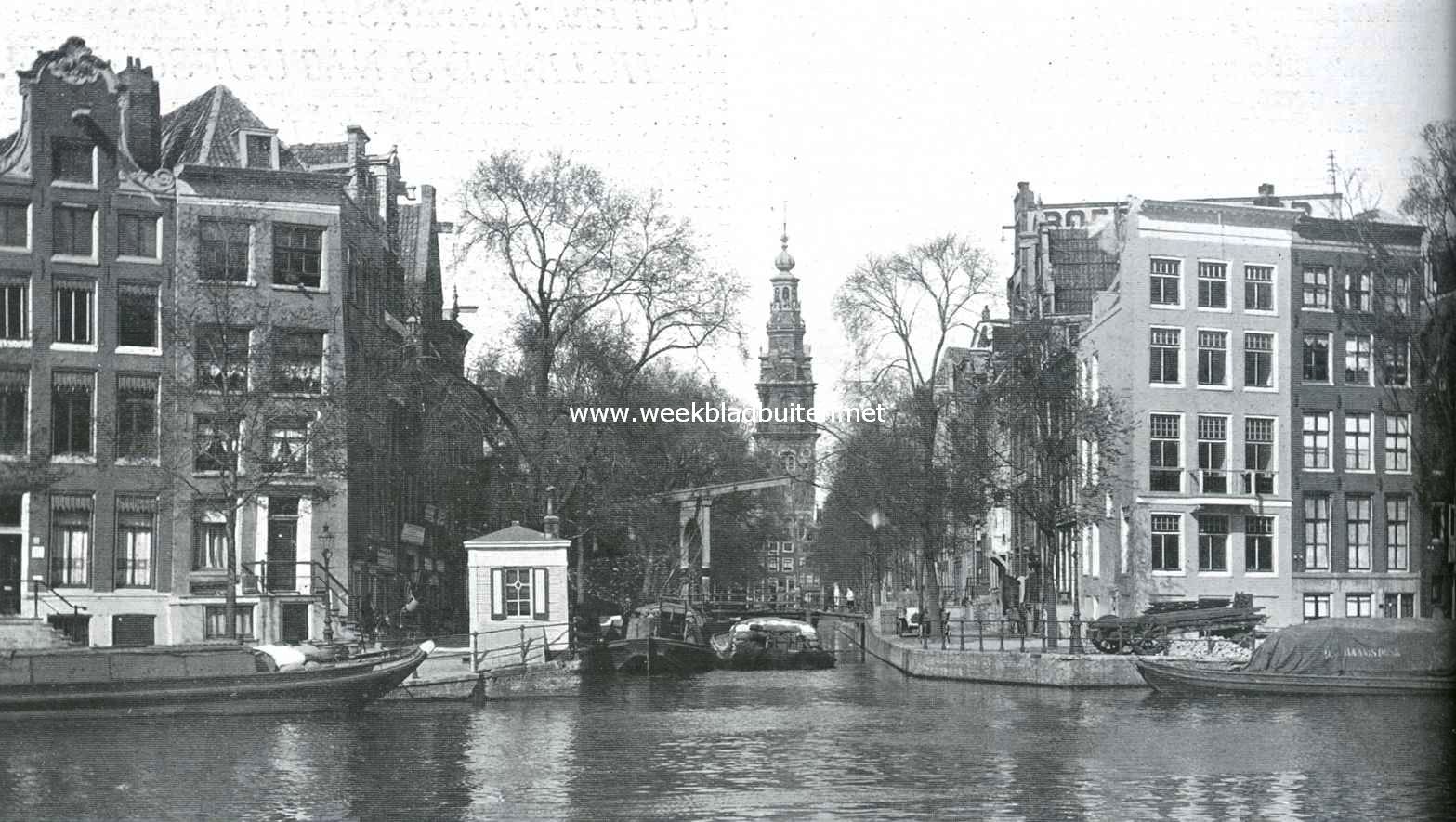 Gezicht van den Binnen-Amstel op den Groenburgwal en den toren der Zuiderkerk