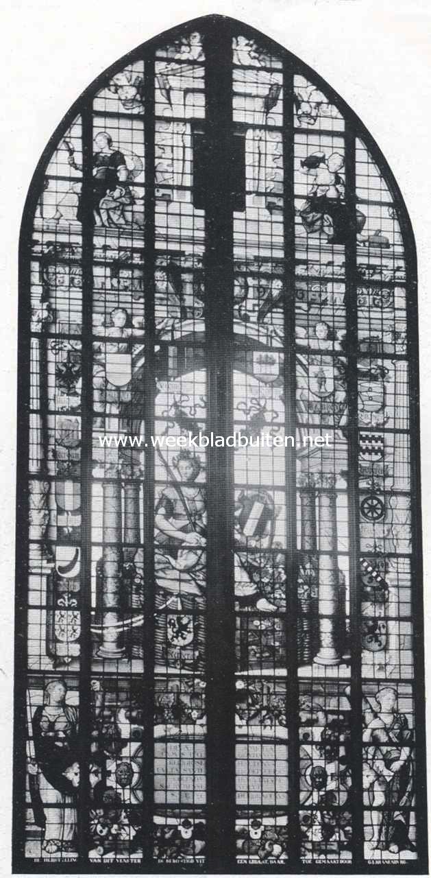 Venster met gebrandschilderde glazen in de St. Janskerk, Gouda, voorstellende 