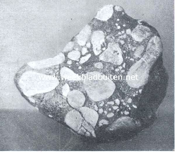 Mooie steenen. Kiezelsteenen in een steen (puddingsteen). Zwerfsteen van Amersfoort