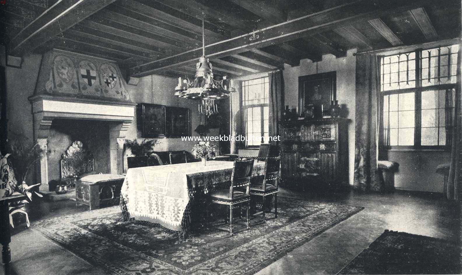 Huis Te Zaanen onder Schoten. De groote zaal in het Huis Te Zaanen