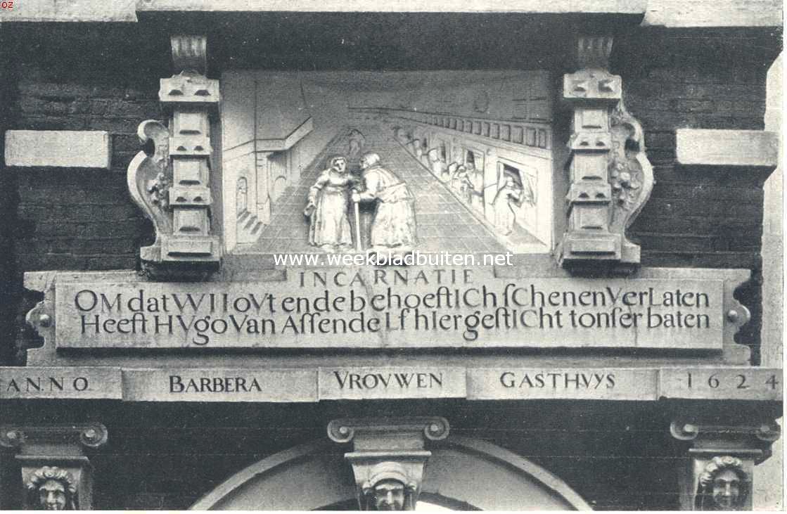 Haarlemsche hofjes. Steen boven het St. Barbara-Gasthuispoortje