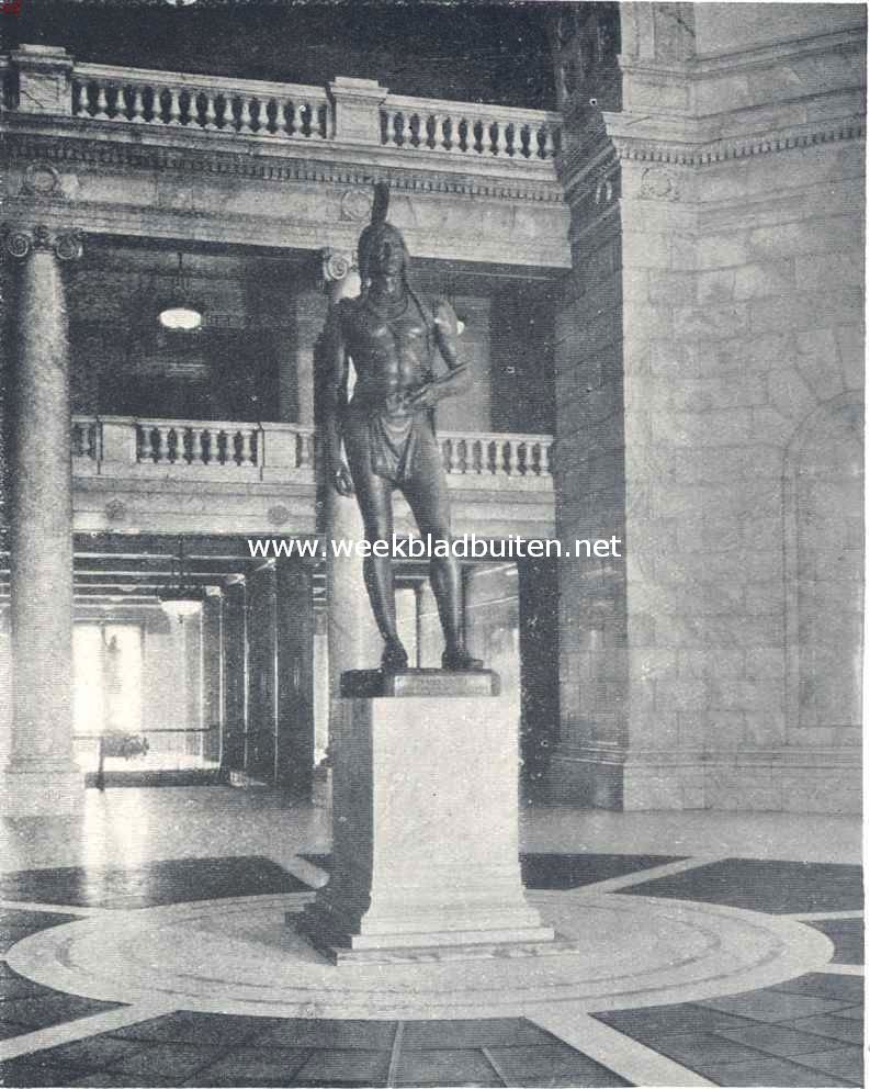 De staat Utah. Monument van een indiaansch opperhoofd in het regeeringsgebouw te Salt Lake City