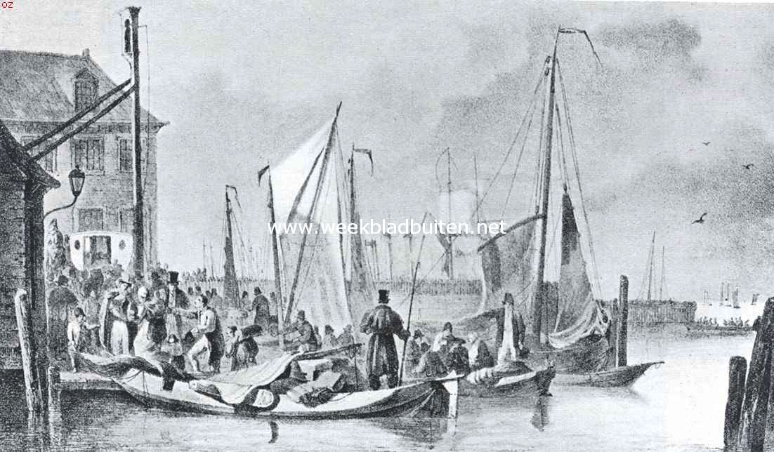 De stormvloed in 1825. Aankomst van vluchtelingen te Amsterdam na de overstrooming op 5 Februari 1825