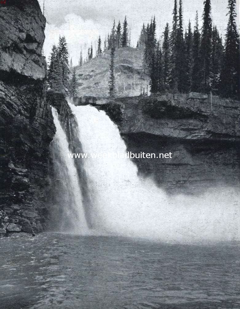 De Lower Falls der Snake Indian River in het Canadeesch Jasper National Park