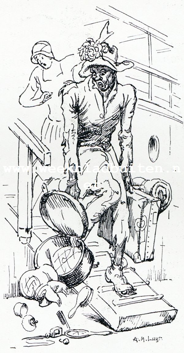 Zuid-Afrikaansche kaffertypen.  Duikelde de halve inhoud van de plank af 