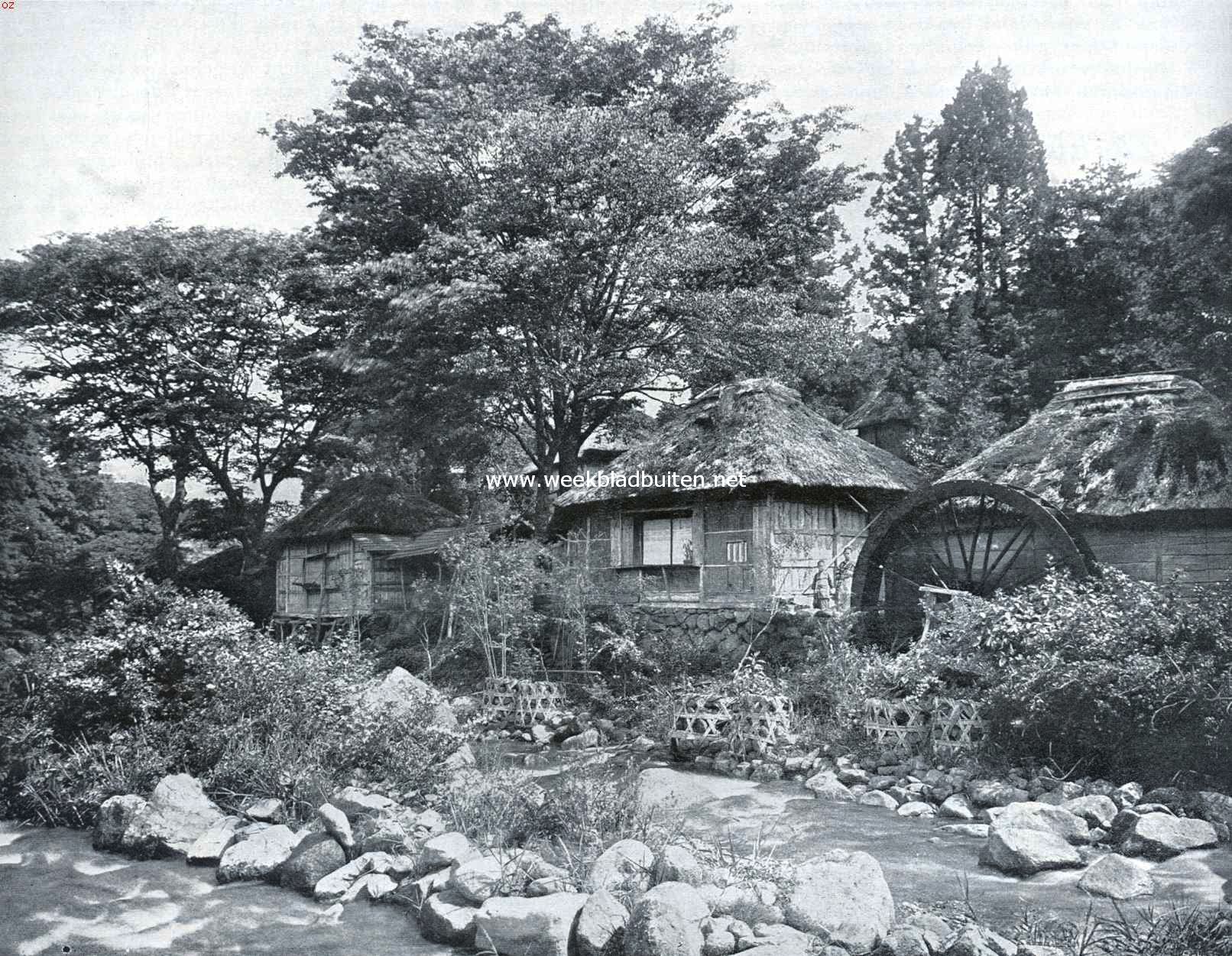 Japansch landschap met watermolen