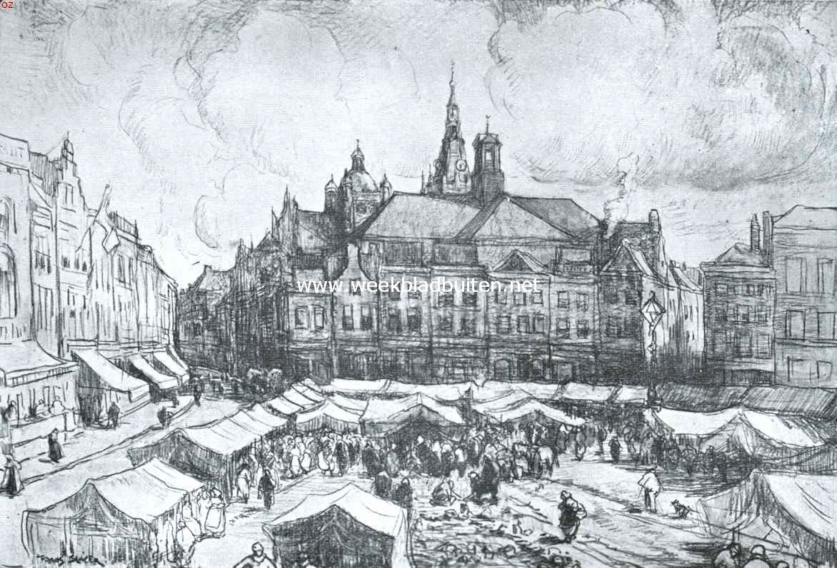 's-Hertogenbosch zevenhonderdvijftig jaar. Markt te 's-Hertogenbosch (naar een teekening van Frans Slager)