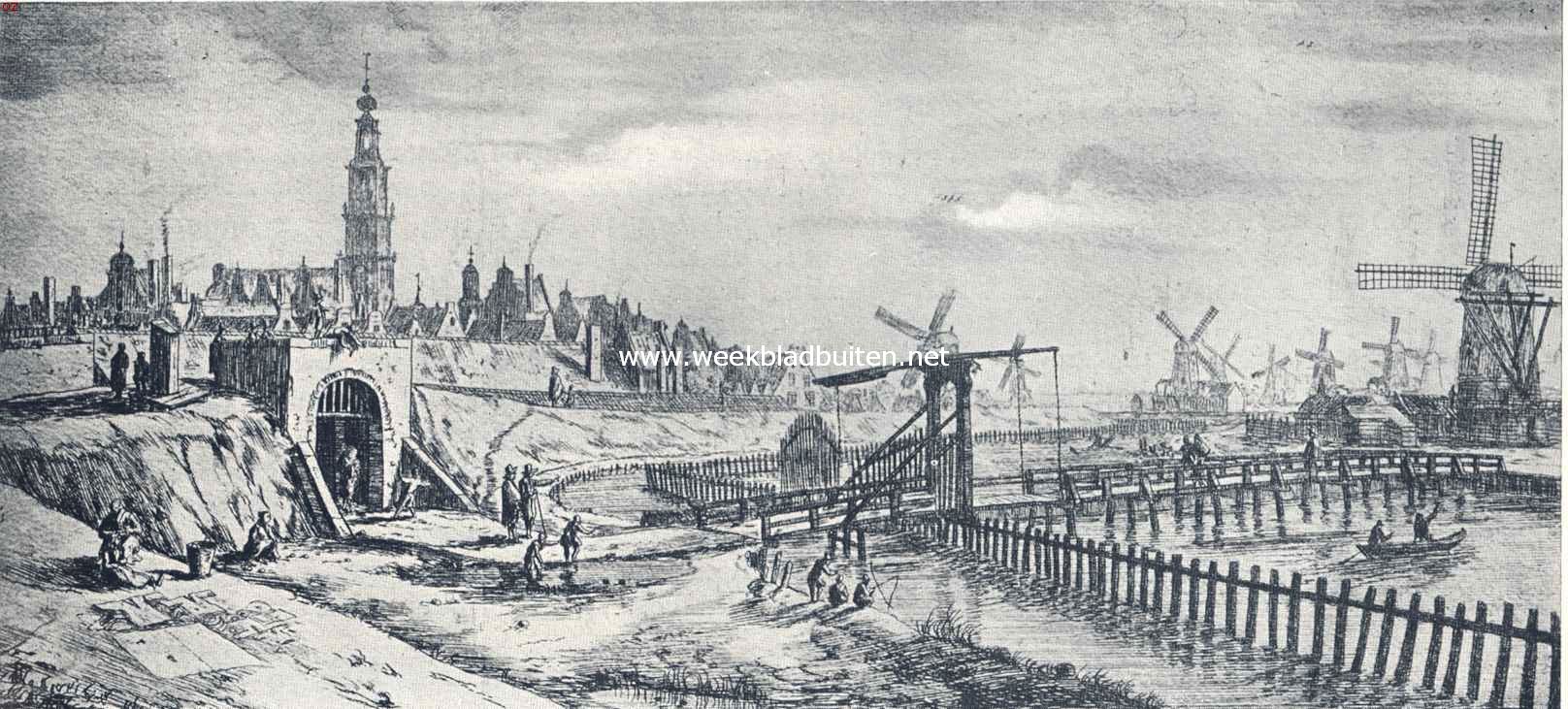 De Zaagmolenpoort te Amsterdam in de 17e eeuw. (Naar de ets van Zeeman in het Stedelijk Archief te Amsterdam)