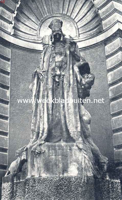 Het standbeeld van rabbi L�w in den voorgevel van de bibliotheek te Praag